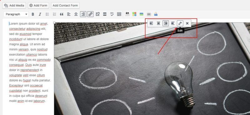 edit image on post or page in WordPress